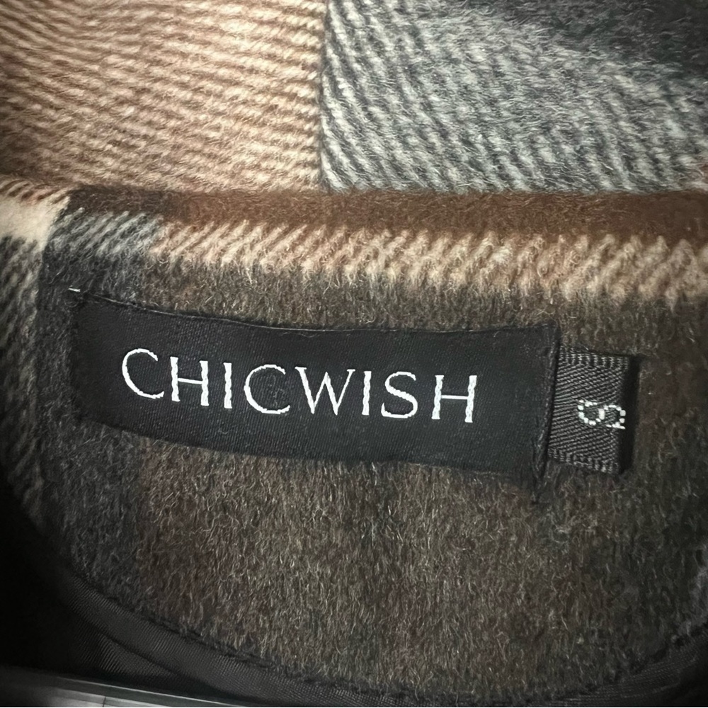 Chicwish Wool Plaid Wrap Coat Pockets Praire Check Rabato Small Chic Academia L - Picture 6 of 10